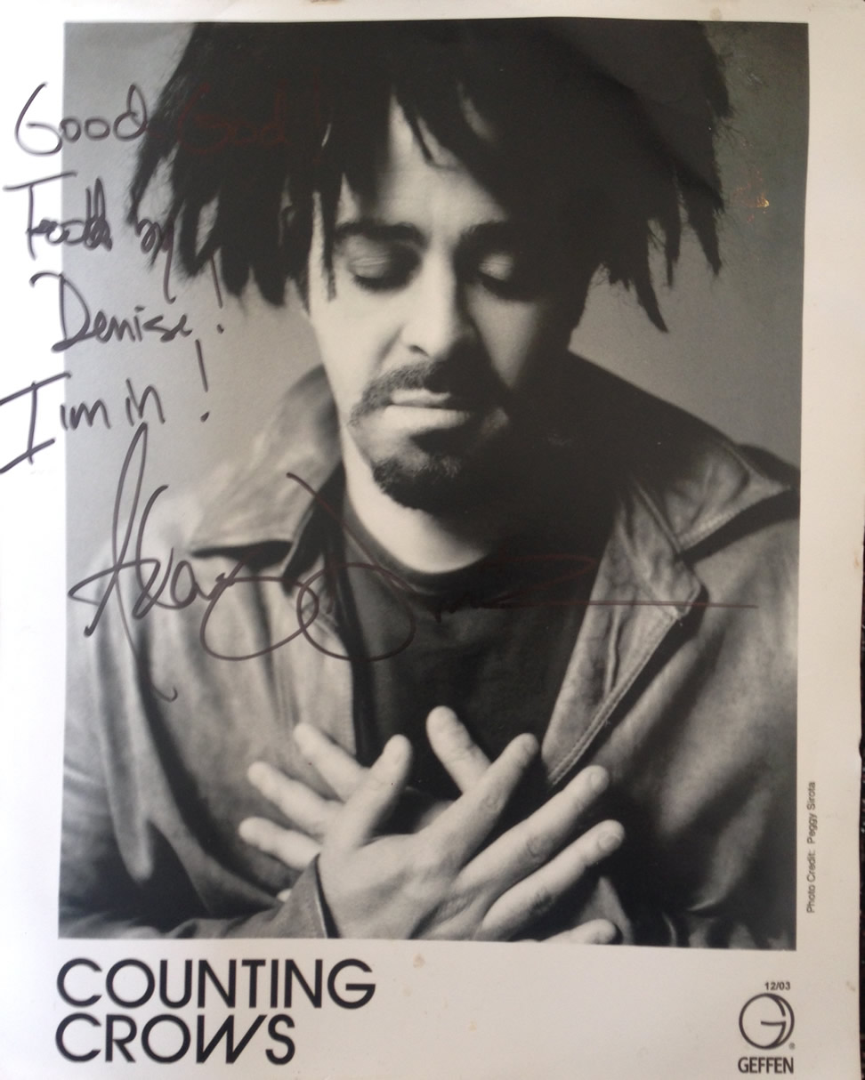 A lovely thank you from Adam of the Counting Crows -  "Good food by Denise I'm in!" 